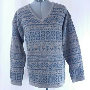 Express Tricot Wool Sweater Earth Tones Floral